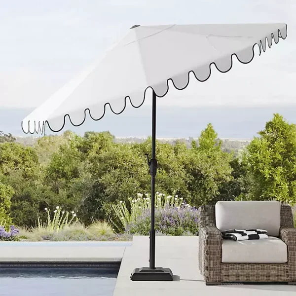 Veranura 10’ Scalloped Market Umbrella – Sunbrella® Fabric with Auto-Tilt & Crank Lift