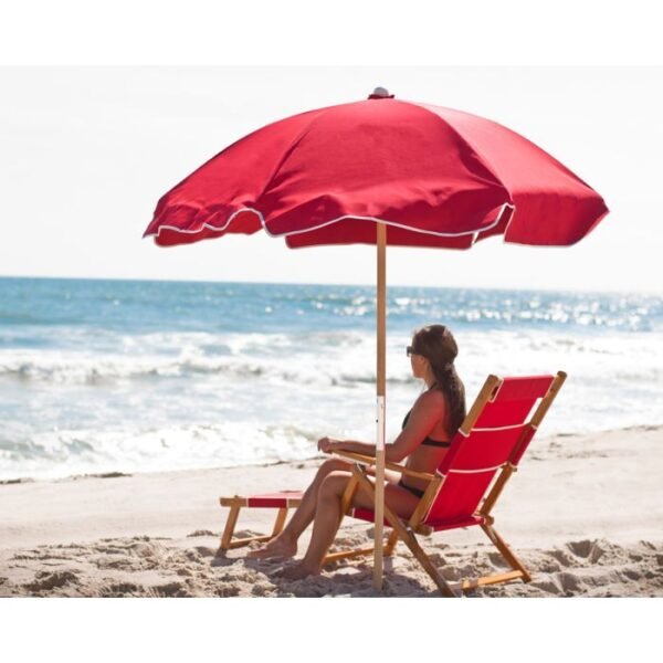 Veranura 6.5’ Steel Beach Umbrella – Heavy Gauge Vinyl Canopy & Ash Wood Pole
