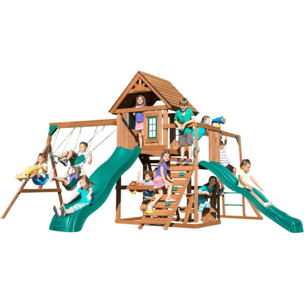 Knightsbridge Plus Complete Wooden Outdoor Playset with Monkey Bars, Slide, Rock Wall and Swing Set Accessories