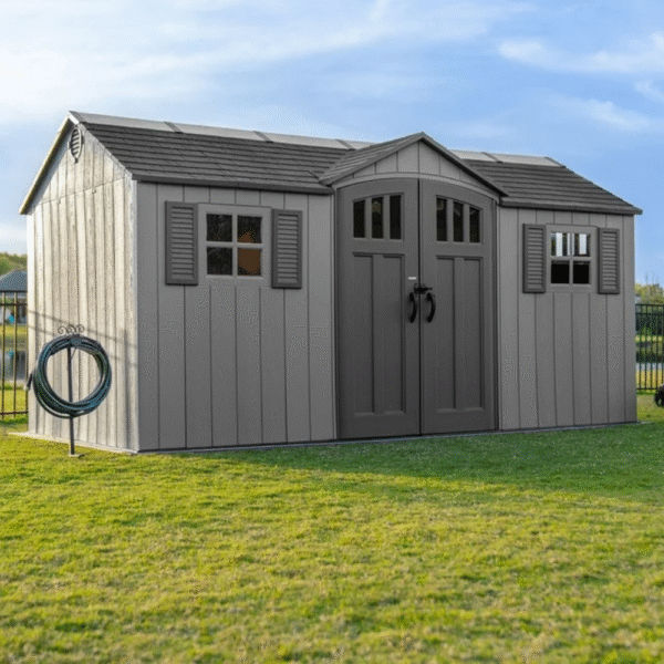 Lifetime 15' x 8' Dual Entry Outdoor Storage Shed, Gray