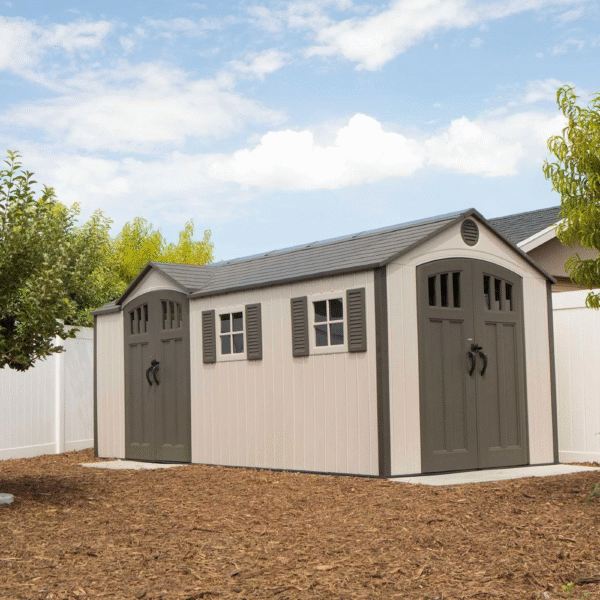 Lifetime 8' x 17.5' Outdoor Storage Shed Dual Entry, Tan